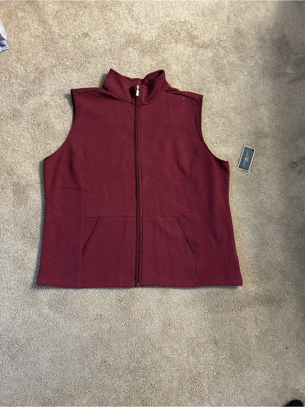 Karen Scott Sport Quilted Knit Vest - Burgundy